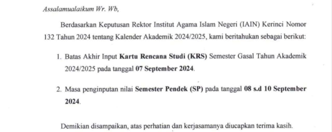 Pengumuman Input KRS dan Nilai Semester Pendek