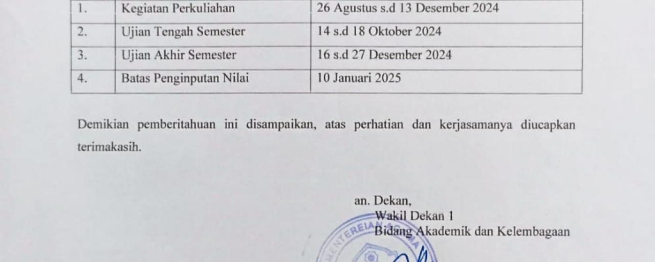 Jadwal Perkuliahan Semester Ganjil